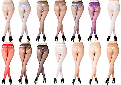 Sheer Soft Tights With High Cut Bikini Patterned Mock Lace Brief By Romartex  • $3.97