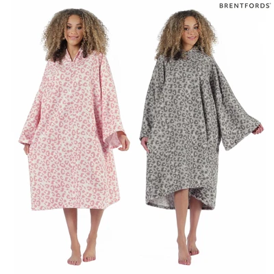 £8.99 • Buy Brentfords Leopard Print Adult Towel Poncho Oversized Dry Hooded Changing Robe