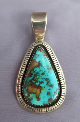 Vintage Old Pawn Sterling Large Solitaire Pear Royston Turquoise Pendant • $139.99