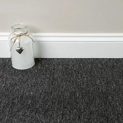Dark Grey Budget Loop Feltback Carpet Hardwearing Stain Resistant Stairs Hall • £55.86