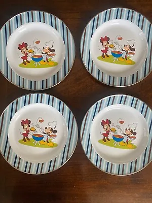 Vintage Disney Store Mickey & Minnie Enamelware Dinner Plates BBQ Grill Set Of 4 • $35