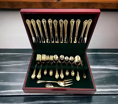 52 Piece GOLD STAINLESS STEEL Set FLATWARE Serving For 12 Hostess W/ Storage BOX • $89