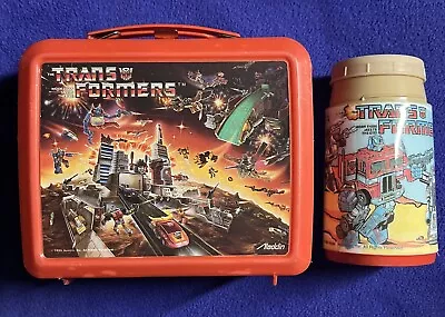 Vintage 1986 Transformers Lunch Box With Thermos Missing Lid See Photos! • $32.50