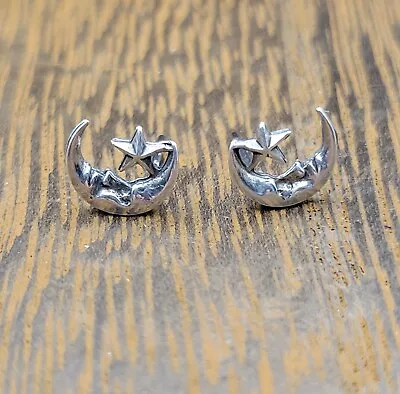 Vintage  Sterling Silver Moon Star Post Back Earrings 3/8  • $1.99