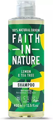 Faith In Nature Natural Lemon And Tea Tree Shampoo Refreshing 400ml Vegan An • £7.55