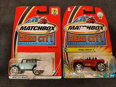 Lot Of 2 NEW Matchbox Hero City Collection JEEP WILLYS #71 2002 #53 2003 NIP  • $11.99