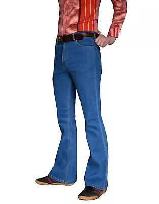 £36.90 • Buy Mens Stonewash Bootcut Stretch High Rise Jeans Vtg Retro Flares Denim Hippie
