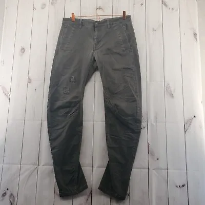 G Star Raw Pants 31 3D Slim Chino Distressed Gray Zip Front Tapered Actual 34X31 • $41.99