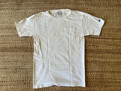 Vintage Champion T1011 Heavyweight Jersey Pocket T-Shirt Shirt White Made In USA • $20