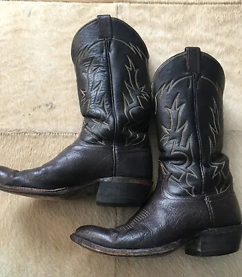 Vintage TONY LAMA Men's Leather Black Label Western Cowboy Boots 6283 Size 7.5 D • $39.50