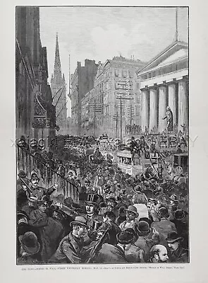 New York City Wall Street Panic Of 1884 Bank Failures Large 1880s Antique Print • $99.95