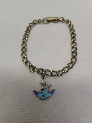 Vntg 1970 Sarah Coventry  Blue Bird Of Happiness  Chain Bracelet W/ Bird & Pearl • $11.99