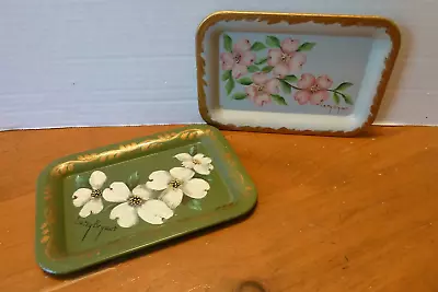 2 Vintage  MCM  Hand-Painted Floral Dresser TRAYS Letty Bryant • $14.37