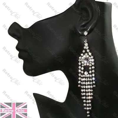 5 Long CRYSTAL Rhinestone STATEMENT EARRINGS Gunmetal Black BIG Chandelier • £2.50