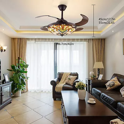 42 Vintage Ceiling Fan Light Retractable Blade LED Chandelier & Remote Control • $151.05