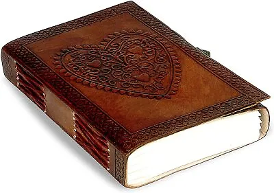 7  Vintage Large Heart Leather Journal Embossed Travel Handmade Notebook Diary • $35.63