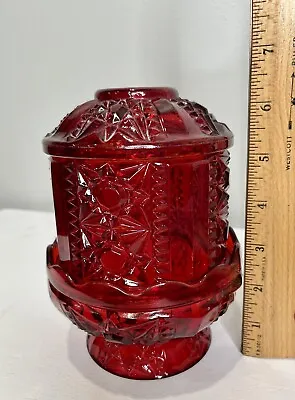 Vtg Ruby Red Flash Painted Indiana Glass Stars & Bars Fairy Light Lamp 6.5  Tall • $29.99
