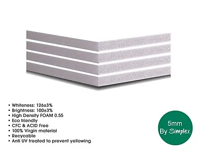 5MM A2 White Foam Board By Simplex 10 Sheets 420 X 594 Mm - New (REF: FB112) • £22.99
