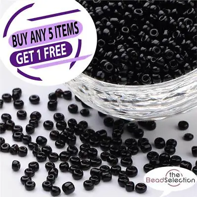100g BLACK OPAQUE GLASS SEED BEADS 11/0 2mm 8/0 3mm 6/0 4mm • £3.19