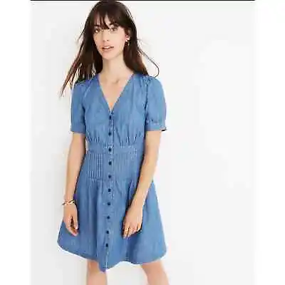 Madewell Denim Daylily Blue Chambray Pleated Mini Dress | 2 • $35