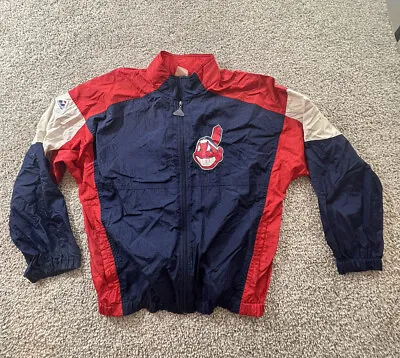 Vtg 90s  Cleveland Indians Windbreaker Jacket Sz Large Apex One MLB FullZip • $41.92