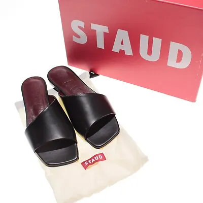 Staud NWB Nevil Slide Flat Sandals Size 37 US 7 In Solid Black Leather • $179.99