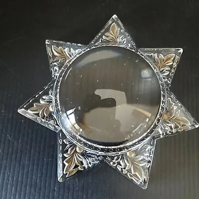 Antique Victorian 7 Point Star Shaped Goofus Glass Magnifying Frame Paperweight • $56.99