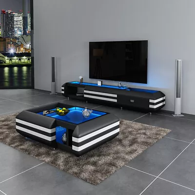 Coffe Table Leather Living Room Modern Design High Quality With Led Lighting New • £1390.59