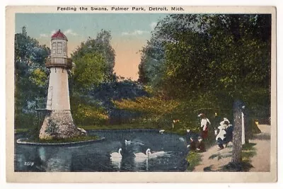 Detroit Michigan C1920 Palmer Park Light House Lake Feeding The Swans • $1.25