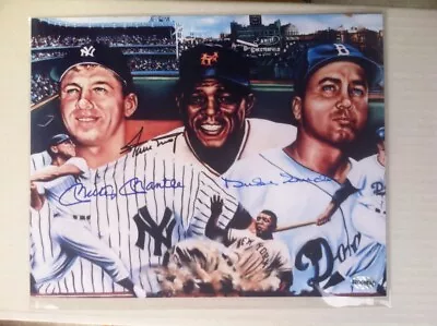 Signed Mickey Mantle Willie Mays Duke Snider 8x10 Color Photo W/coa • $79.99