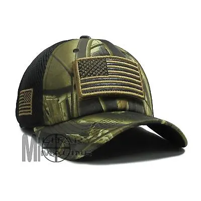 USA American Flag Hat Hunter Green Camo Hunting Cap Detachable Patch Micro Mesh • $14.99