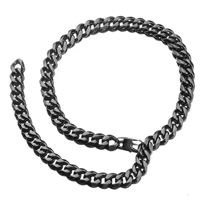 12/15/19/17MM Heavy Black Tone 316L Stainless Steel Men's Curb Chain Necklace • $12.25