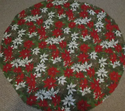 Vintage Christmas Tablecloth Poinsettia 56  Round Handmade Holiday Red Green • $16