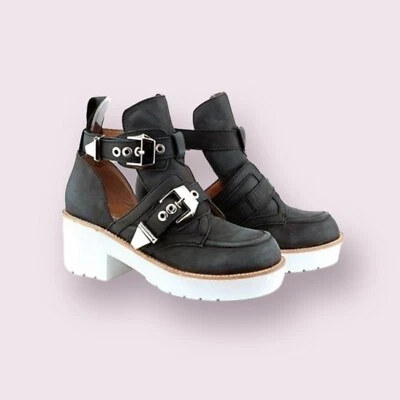 £33 • Buy Jeffrey Campbell Coltrane Leather Grey Cut Out Buckle Boots White Sole UK 6
