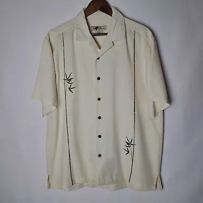 Joe Marlin Shirt Mens XL Ivory Button Up Short Sleeve Embroidered Bamboo • $17.98