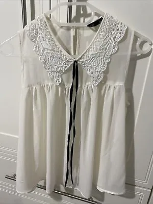 Topshop Size 6 / Small Cream White Sheer Blouse Peter Pan Lace Collar  • £5