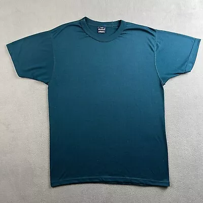 Vintage Duofold Shirt Mens Large Blue Green Turquoise Stretch Short Sleeve USA • $20