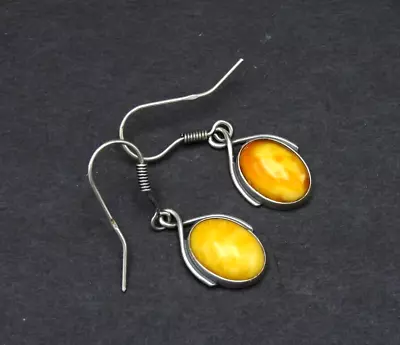 Vintage Amber Butterscotch Yellow Earrings Solid 925 Sterling Silver Jewelry • $59.99