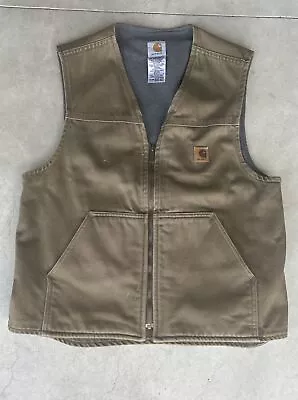 Vintage Carhartt Vest Mens Large V19 BRK Canvas Fleece Lined Zip USA Union Made • $70