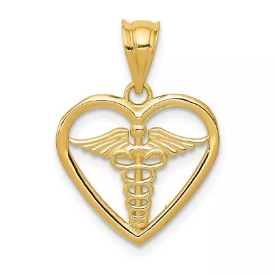 Real 14kt Yellow Gold Caduceus Heart Medical Pendant • $119.06