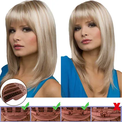 1xWomen Gold Blonde Straight Hair Wigs Ladies Real Natural BOB Style Full Wig UK • £13.85