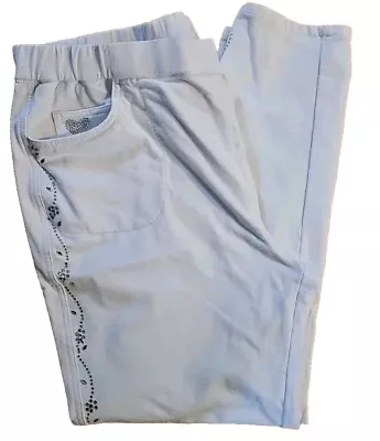 DREAM JEANNES By QUACKER FACTORY LARGE White Pull On Stretch Pants Rhinestones • $17