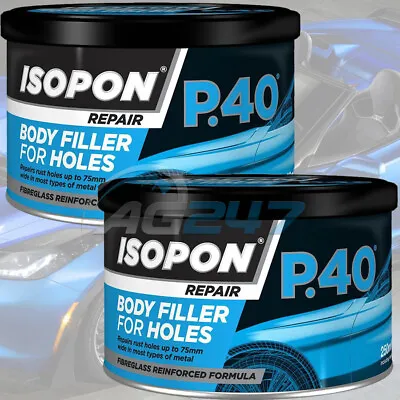 2 X 250ml U-POL ISOPON P40 Car Bodywork Holes Repair Fibreglass Body Filler Tub • £15.85