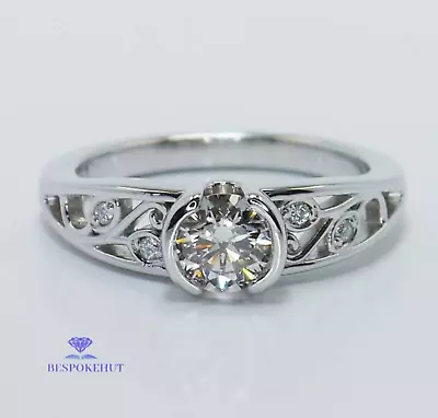 Moissanite Vintage Engagement Ring 1.50 Carat Round Cut Solid 14K White Gold • $237.36