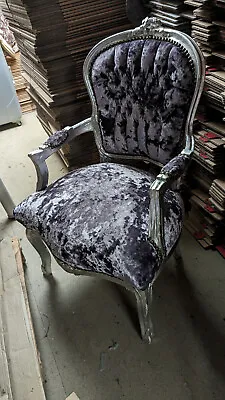 French Style Chair With Arms Silver Colour Frame Sprung Deep Filled Wide Seat MZ • £114.08