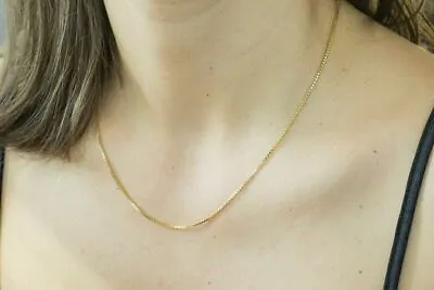 14K Solid Yellow Gold Box Necklace Real Gold Chain 16  18  20  22  24  26  30  • $109.23
