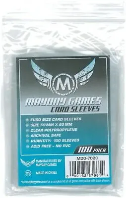 Mayday Games 59 X 92 Mm SLEEVES Euro Card Game (Pack Of 100) • £6.07