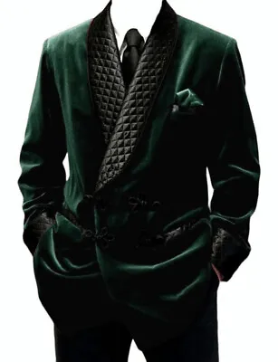 Men Vintage Velvet Smoking Coat Jacket Robe Shawl Lapel Tuxedo Blazer Tailored • $73.47