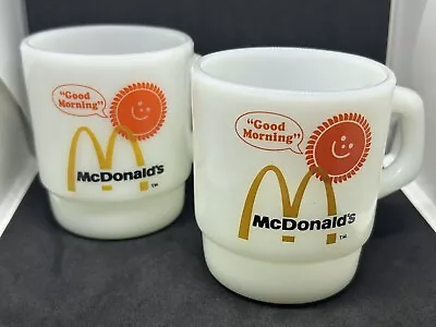 Lot Of 2 Vintage McDonalds Anchor Hocking Fire King Milk Glass Coffee Mugs Cups • $13.99