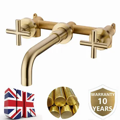 Bathroom Brass 2 Handle Wall Mounted Swivel Spout Faucet Basin Mixer Taps UK • £47.99